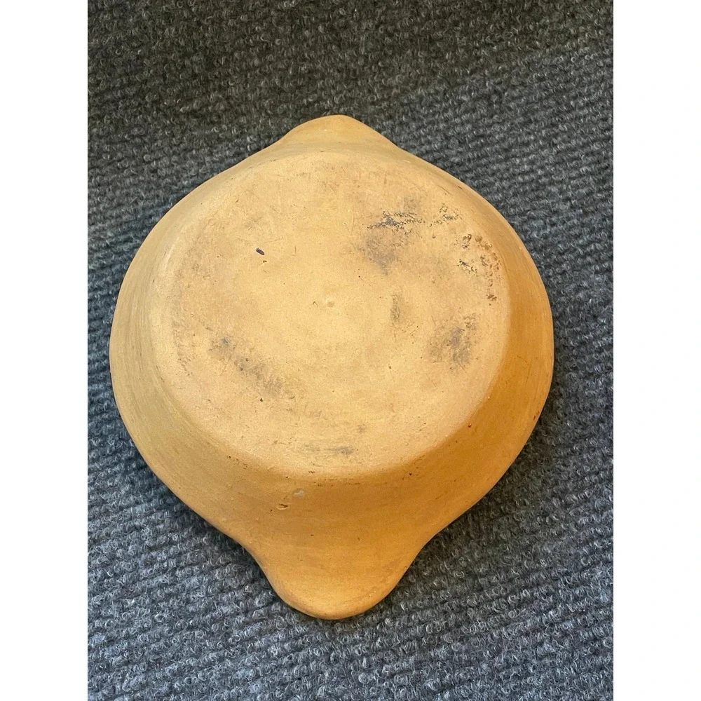 LPV Vallauris France Terracotta Glazed Handled Ramekin and Leaf Saucer Set